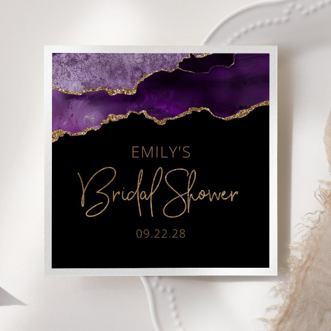 Chic Agate Geode Purple Gold Bridal Shower Napkin (Creator Uploaded)