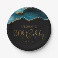 Chic Agate Geode Teal Gold 30th Birthday Party