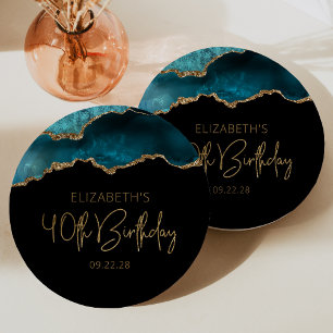 Chic Agate Geode Teal Gold 40th Birthday Party Paper Plate