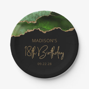 Chic Agate Hunter Green Gold 18th Birthday Party Paper Plate