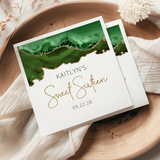 Chic Agate Hunter Green Gold Sweet 16 Birthday Napkin (Creator Uploaded)