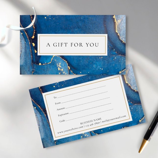 Chic Agate Marble Gold Navy Blue Gift Certificate (Creator Uploaded)