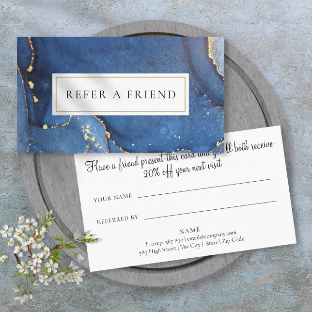 Chic Agate Marble Navy Gold Glitter Referral Card (Chic Agate Marble Navy Gold Glitter Referral Card)