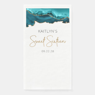 Chic Agate Teal Blue Gold Sweet Sixteen Napkin