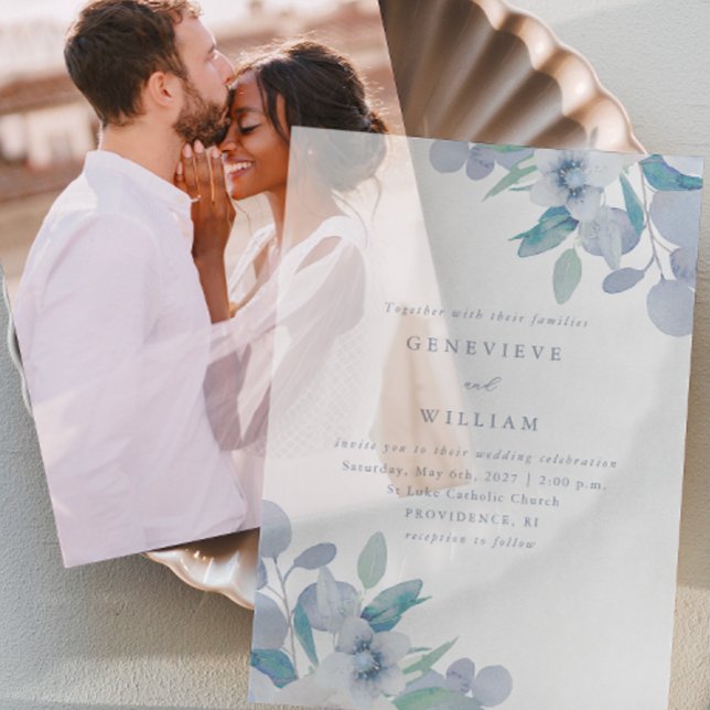 Chic Airy Blue Floral Bouquet Wedding Vellum Invitations (Creator Uploaded)