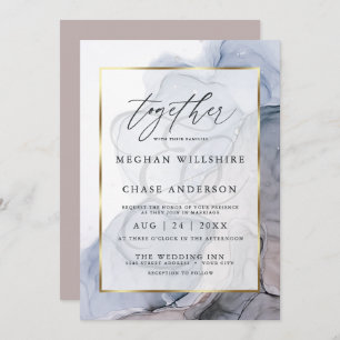 Chic Alcohol Ink Wedding Dusty Blue  Invitation