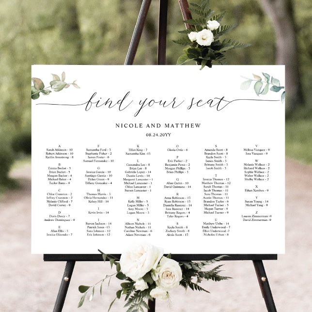 Chic Alphabetical Greenery Wedding Seating Chart (Creator Uploaded)