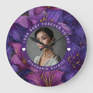 Chic Amaryllis First Birthday Trendy Large Clock