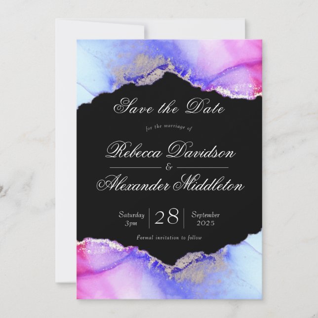 Chic Amethyst Purple Black Wedding Save The Date (Front)