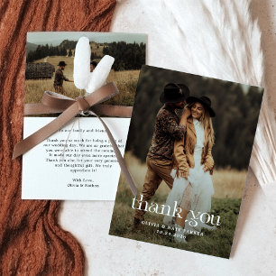 Chic and Beautiful Text   Classy Two Photo Wedding Thank You Card