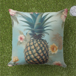 Chic and Beautiful Vintage Pineapple Art aqua blue Cushion