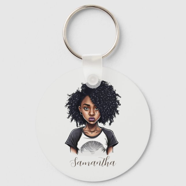 Chic and Classy Afro Woman Key Ring (Front)