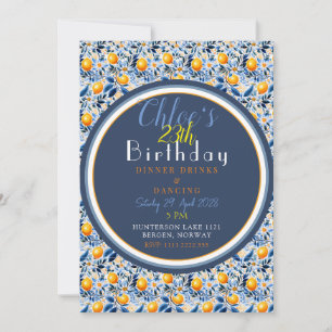 Chic And Detailed Navy Blue And Citrus Birthday Invitation