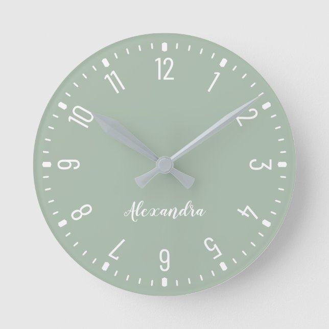 Chic and Elegant Cameo Green and White Round Clock (Front)