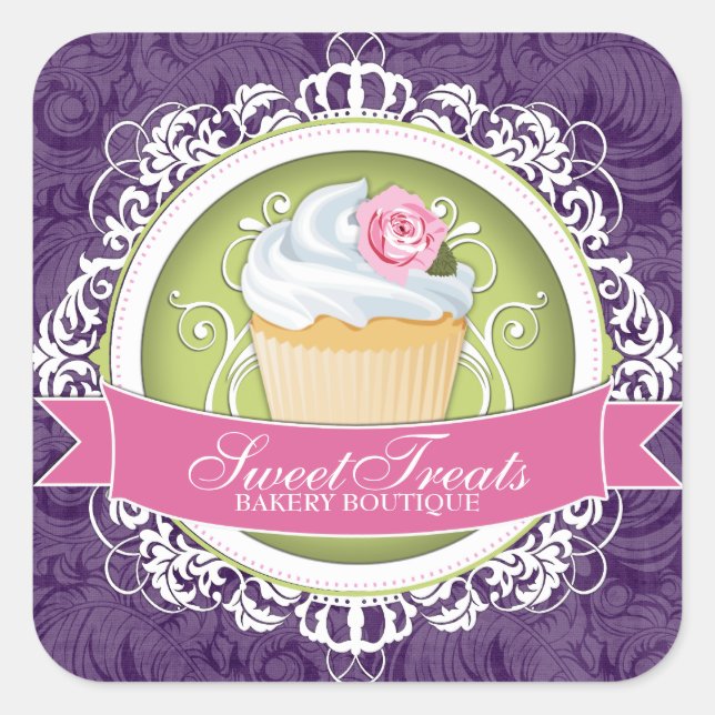 Chic and Elegant Cupcake Box Stickers (Front)