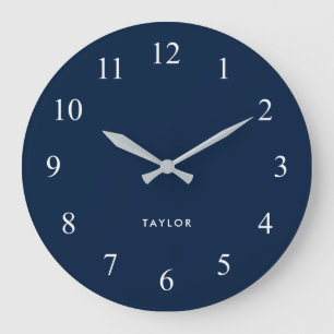 Chic and Elegant Dark Navy Blue and White Large Clock