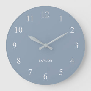 Chic and Elegant Dusty Blue and White Large Clock