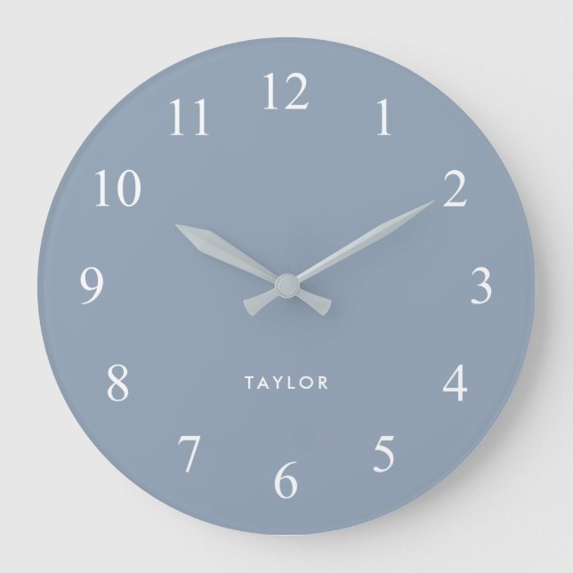 Chic and Elegant Dusty Blue and White Large Clock (Front)