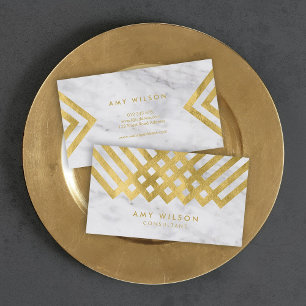 Chic and Elegant Marble Faux Gold Geometric Business Card