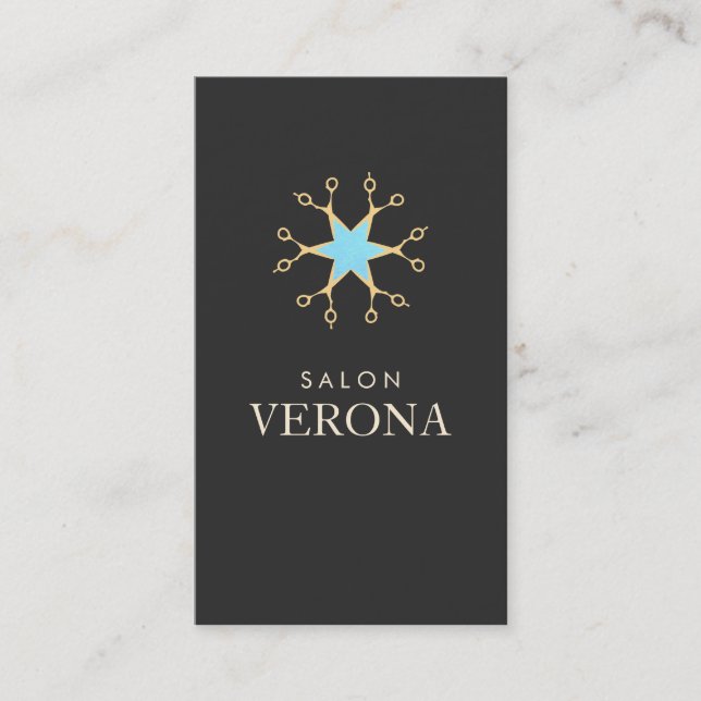Chic and Elegant, Scissors, Logo Hair Salon Business Card (Front)