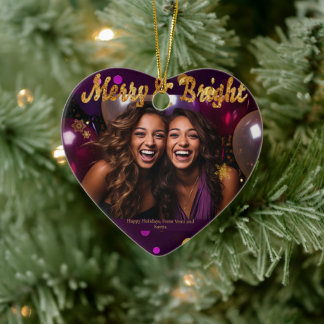 Chic and Festive Purple and Gold Confetti  Ceramic Ornament