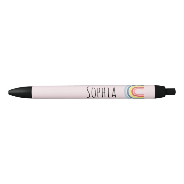 Chic and Modern Blush Pink Boho Rainbow Black Ink Pen (Front)