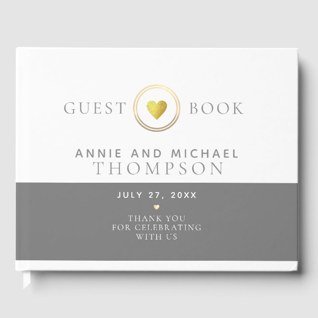 chic and modern white grey wedding guest book (Front)