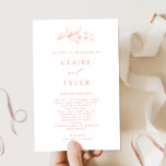 Chic and Simple Blush Pink ,Peach Wedding Program<br><div class="desc">Contemporary, simple, and elegant wedding program with a beautiful hand-drawn botanical detail. White and blush pink/peach design with modern handwritten calligraphy elements. Ability to make text changes and adjustments by selecting "Edit using design tool". Front with wedding ceremony details, back with wedding party names and thank you message for your...</div>