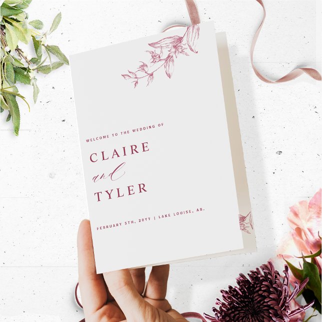 Chic and Simple White and Burgundy Wedding Program (Creator Uploaded)