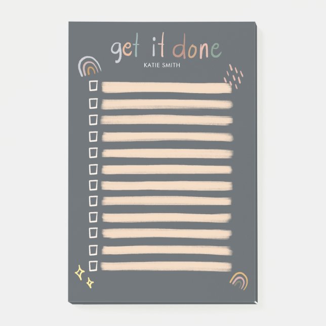 Chic and Sketchy Rainbow and Stars Get it Done Post-it Notes (Front)