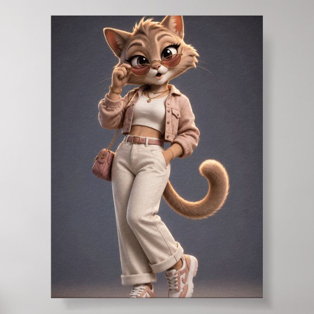 Chic and Stylish 3D Animated Cat Character Design  Poster (Front)