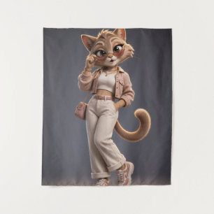 Chic and Stylish 3D Animated Cat Character Design  Tapestry