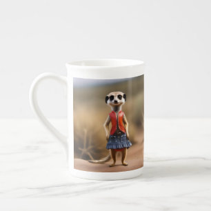 Chic and Stylish: Meerkat Girl in Skirt and Jacket Bone China Mug