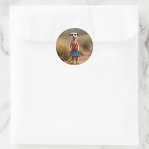 Chic and Stylish: Meerkat Girl in Skirt and Jacket Classic Round Sticker