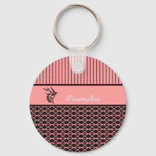Chic and Stylish Pink and Brown Stripes With Name Key Ring