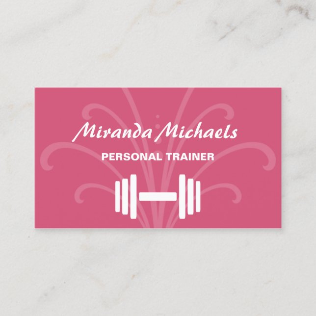 Chic and Stylish Pink Personal Fitness Trainer Business Card (Front)