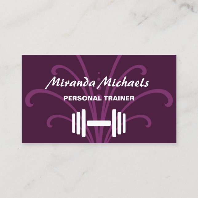Chic and Stylish Purple Personal Fitness Trainer Business Card (Front)