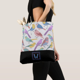 Chic and Trendy Colourful Bird & Stylish Monogram Tote Bag