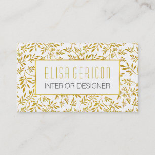 Chic and trendy gold glitter leaves floral pattern business card
