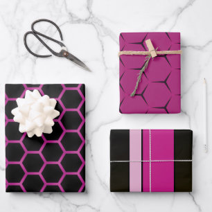 Chic and Trendy Magenta Pink and Black Glossy Wrapping Paper Sheet