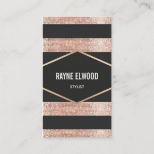 Chic and Trendy Striped Black and Copper Sequins Business Card
