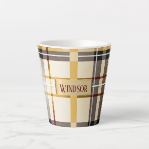 Chic and Trendy Taupe and Gold Plaid  Latte Mug