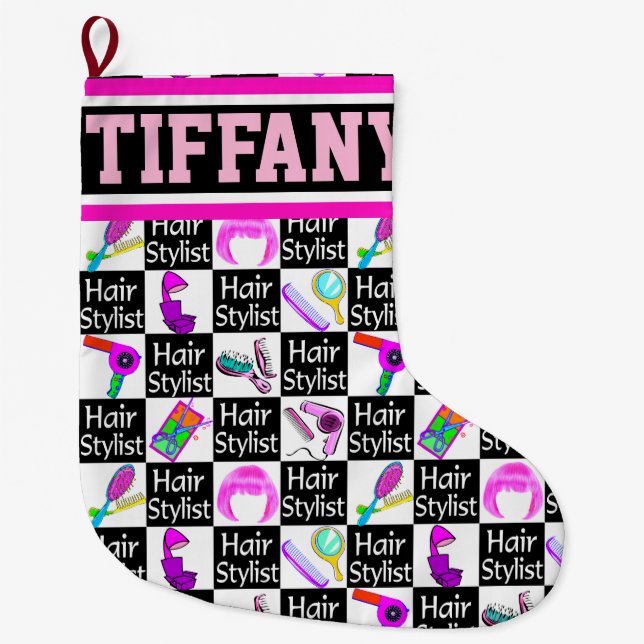 CHIC AND UNIQUE PERSONALIZED HAIR STYLIST LARGE CHRISTMAS STOCKING (Front)