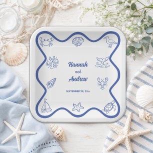 Chic and Whimsical Hand Drawn Sea Life Wedding Paper Plate