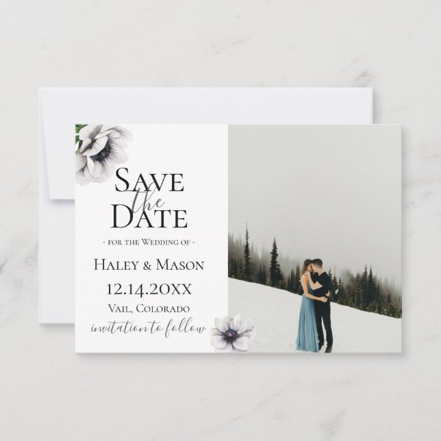 Chic Anemone Floral Photo Save The Date Announcement (Front)