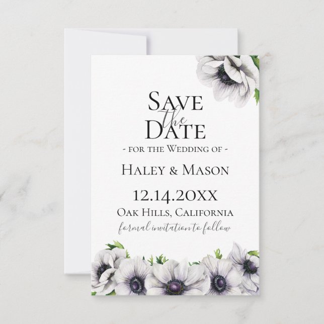 Chic Anemone Floral Save The Date Announcement (Front)