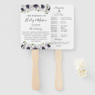 Chic Anemone Floral Wedding Program Hand Fan
