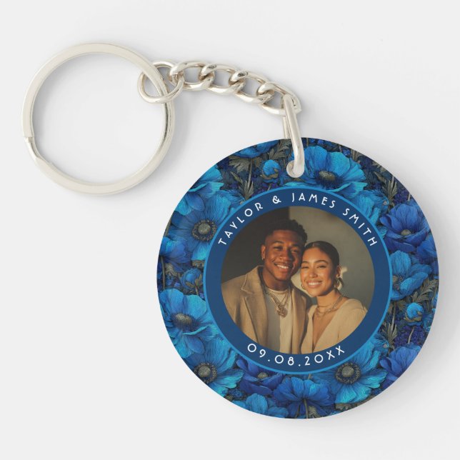 Chic Anemones Petal Summer Wedding Key Ring (Front)