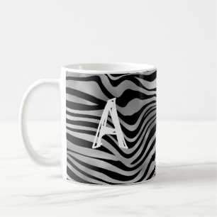 Chic Animal Print Black Grey Tiger Stripe Monogram Coffee Mug