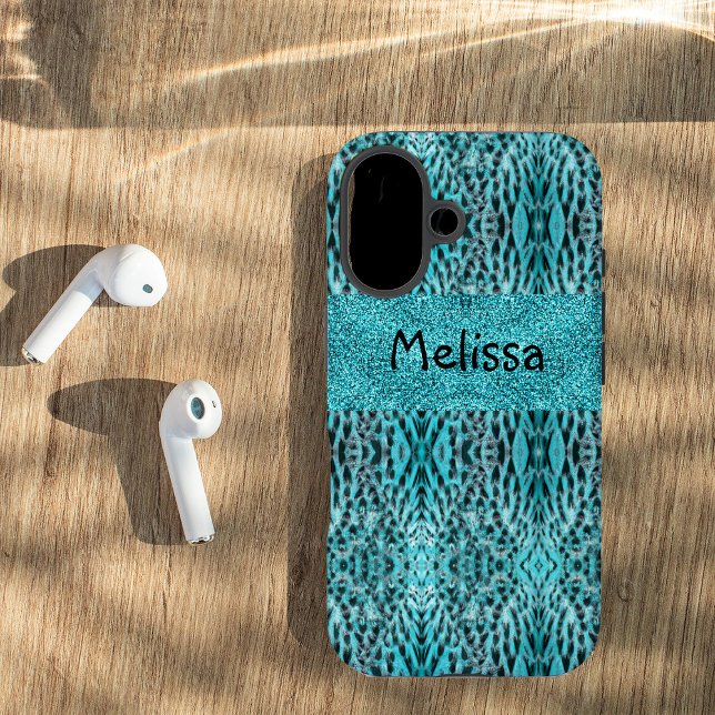 Chic animal print in blue - feathers and glitter  Case-Mate iPhone case (Creator Uploaded)